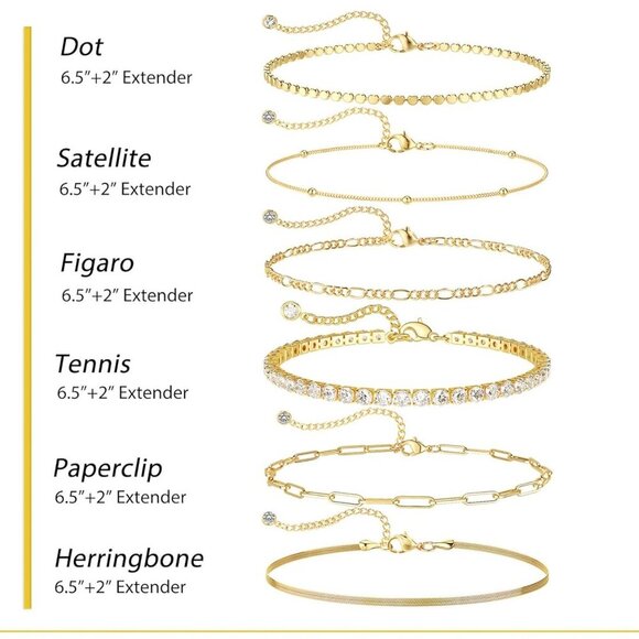 Waterproof Gold Bracelets Set 14K Plated Dainty Stackable Jewelry for Women - Picture 5 of 9